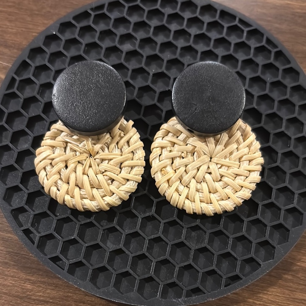 Chic Black and Tan Woven Earrings